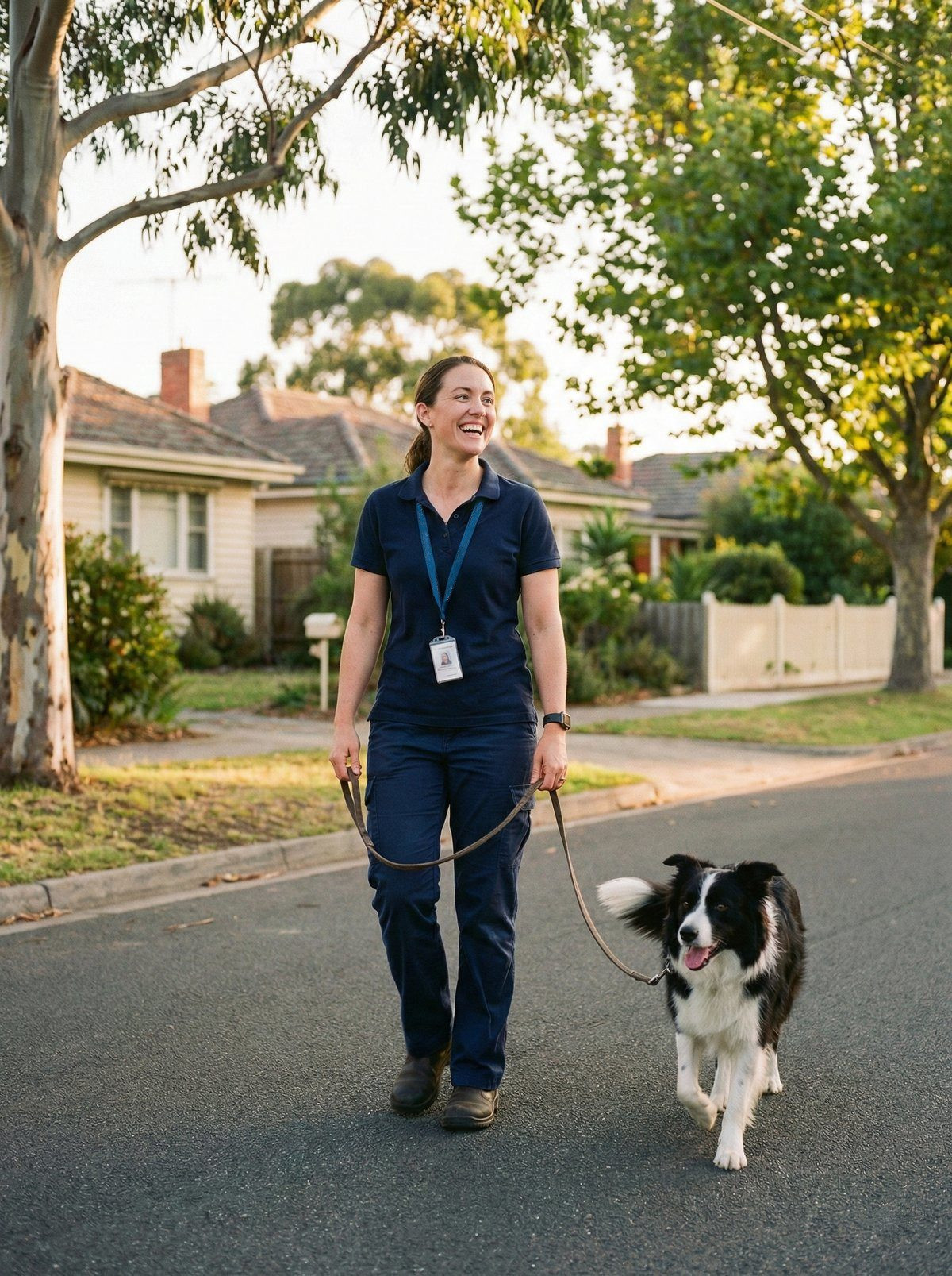 Vet nurse smiling while caring for a pet
